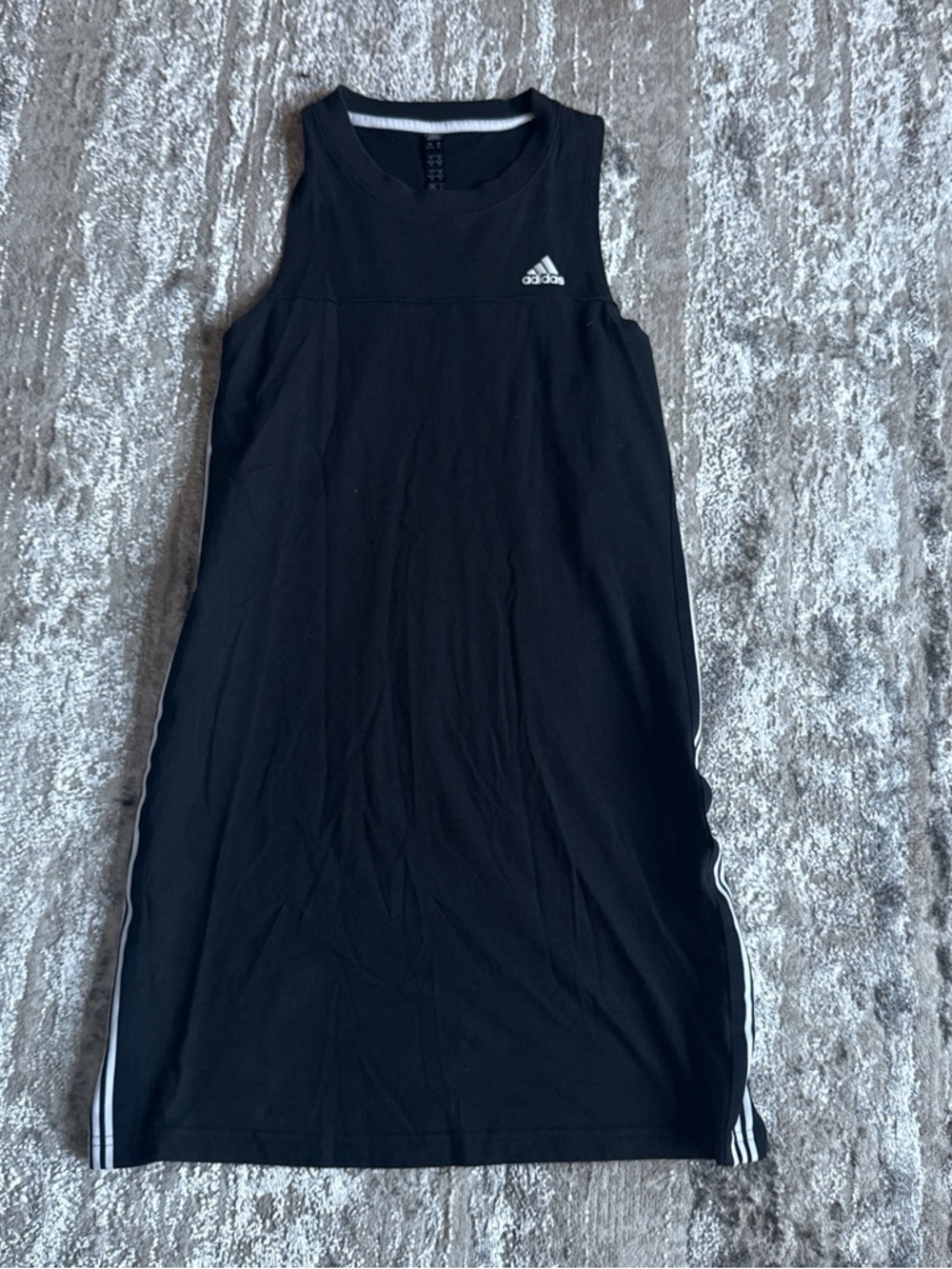 adidas Black Sleeveless Midi Dress with White Stripes